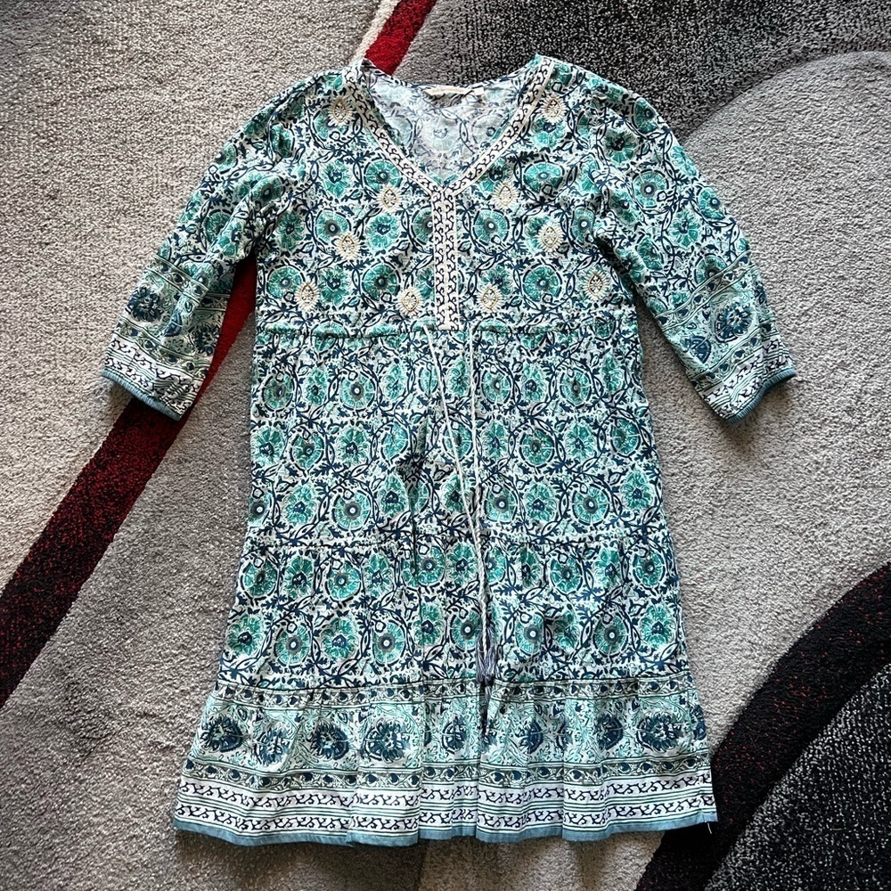 Soft Surroundings Blue Mosaic Print Bohemian Tunic Dress